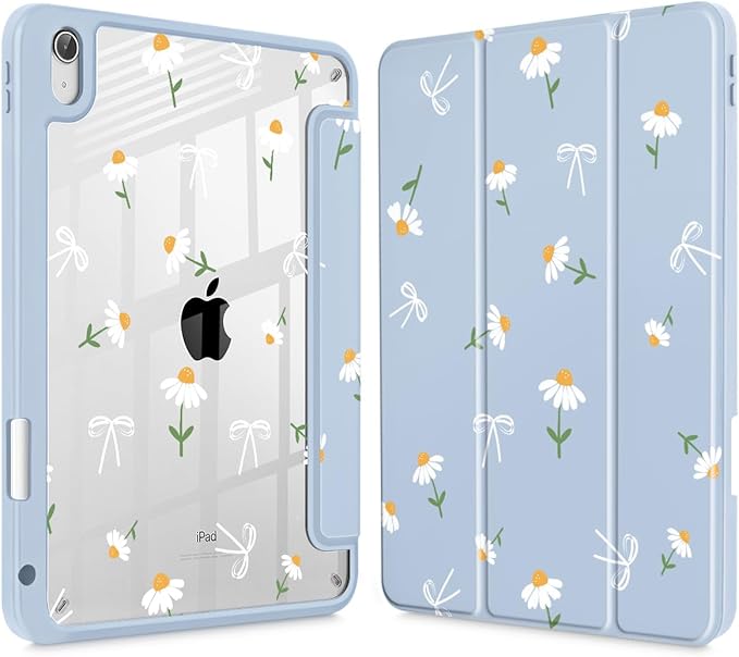 Case for iPad (A16) 11th Generation 11 Inch (2025) iPad 10th Generation 10.9 Inch (2022) Shockproof Cover with Clear Transparent Back Shell &amp Pencil Holder Daisy Flower