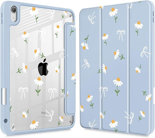 Case for iPad (A16) 11th Generation 11 Inch (2025) iPad 10th Generation 10.9 Inch (2022) Shockproof Cover with Clear Transparent Back Shell &amp Pencil Holder Daisy Flower