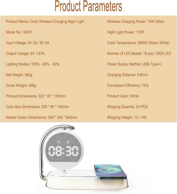 Multi Functional Alarm Clock W001 White