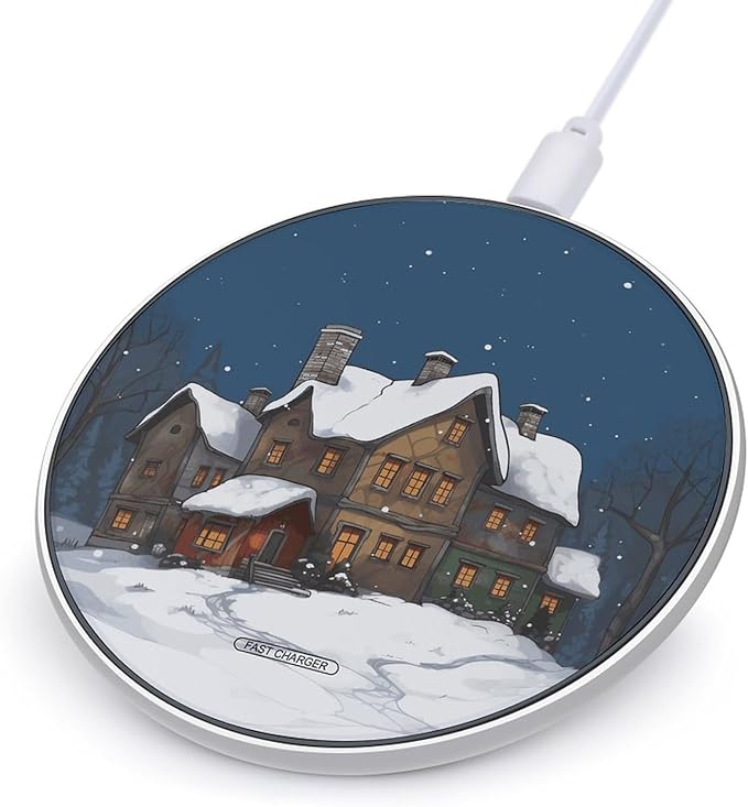 Winter House Wireless Charger Fast Wireless Charging Pad with USB Cable 10W Anti-Slip Magnetic Wireless Charger Portable Slim Charger Puck Travel Charging Station