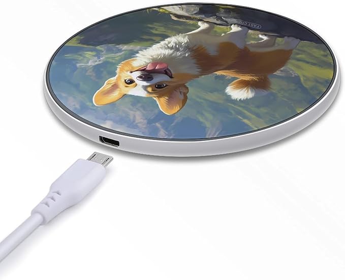 Corgi Dog Standing on Top of A Mountain Phone Charger Magnetic Charging Pad Anti-Slip with USB Cable