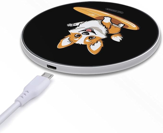 Corgi Surfing Wireless Charger Anti-Slip Wireless Charging Pad Slim Charger Mat for Men Women