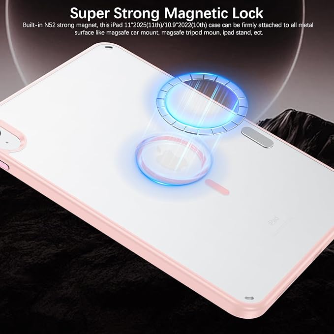 YINLAI Case for iPad (A16) 11th Generation 11 Inch 2025 iPad 10th Generation 10.9 Inch 2022 Magnetic [Compatible with Magsafe] Slim Translucent Matte Men Shockproof Protective Back Cover Light Pink