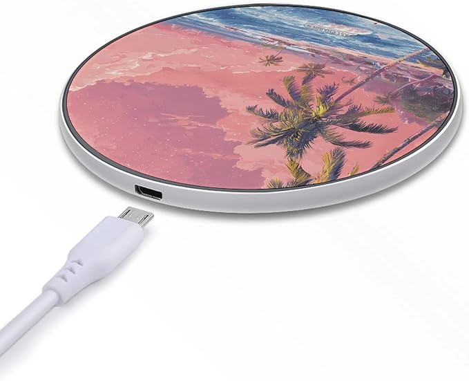 Dreamy Beach Palms Trees Sunset Fast Portable Charger 10W Funny Graphic Phone Charging Pad with USB Cable
