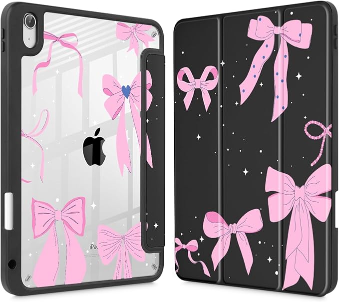 May Chen for iPad (A16) 11th Generation Case 11 Inch 2025 iPad 10th Gen Case 2022 10.9 inch Built-in Pencil Holder with Shockproof Cover Clear Transparent Back Shell Auto Wake/Sleep Black Cute Bows