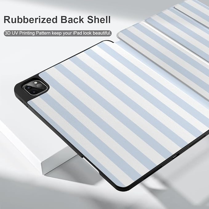 DONGKE Case for 2022/2021/2020/2018 iPad Pro 11 inch Gen 4/3/2/1 - Slim Protective Case - Built in Pencil Holder Support Charging - Trifold Stand &amp Sleep/Wake Cover- Blue Stripes