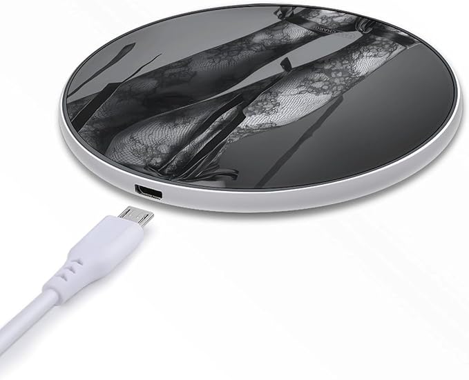 High Heels Black Lace Stockings Fast Portable Charger 10W Funny Graphic Phone Charging Pad with USB Cable