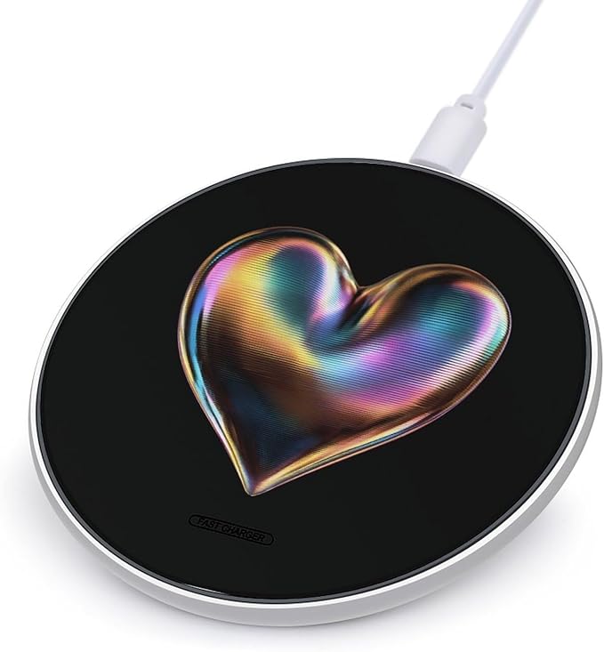 Rainbow Funny Heart Fast Portable Charger 10W Funny Graphic Phone Charging Pad with USB Cable