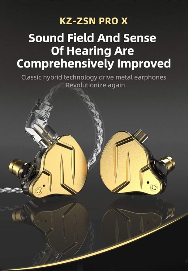 erjigo KZ ZSN PRO X Hybrid Banlance Armature with Dynamic in-Ear Earphone ERJIGO ZSNPROX 1BA+1DD HiFi Headset ZSNPRO X erabuds (Without Mic Golden)