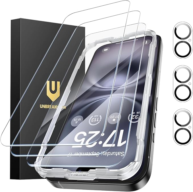 UNBREAKcable iPhone 16 Screen Protector 3-Pack 3 Tempered Glass + 3 Camera Lens Protectors 9H Hardness HD Clarity Anti-Fingerprint Case Friendly 6.1 Inch