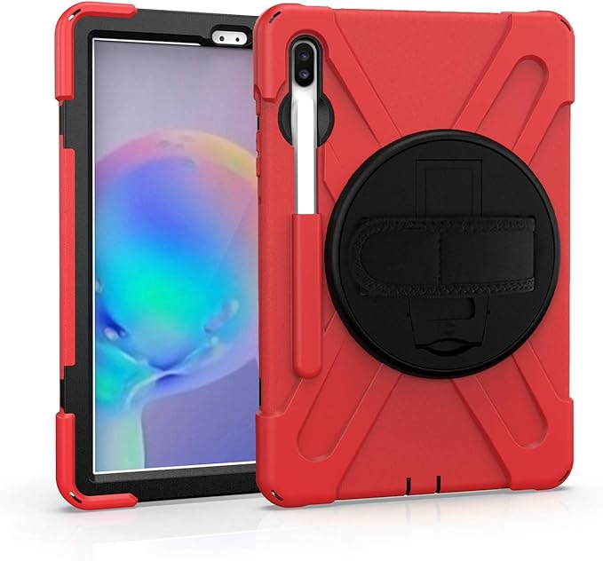 KIQ Galaxy Tab S7 Case 11 Shockproof Heavy Duty Durable Dual-Layer Cover Kickstand Hand Strap Shoulder Carrying Sling for Samsung Galaxy Tab S7 T870/ Samsung Galaxy Tab S8 X700 (Shield Red)