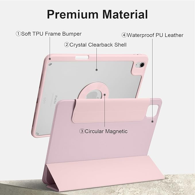 Case for iPad Air 11 Inch M4/M3/M2 2026/2025/2024 iPad Air 10.9 5th/4th Gen. 2022/2020 iPad Pro 11 4th/3rd/2nd 2022/2021/2020 with Pencil Holder Vertical Stand Detachable Magnetic Pink