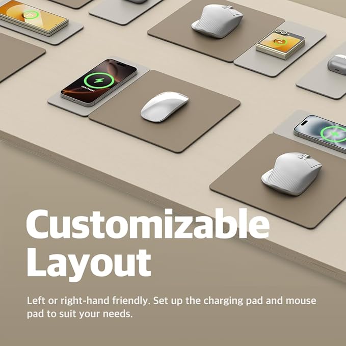 POUT H3 Split Wireless Charging Mouse Pad – Fast Qi Charger with Magnetic Attachment – Smooth Surface &amp Anti-Slip Base – Compatible with Smartphones and Earbuds (Latte Cream)