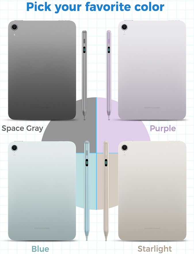 Pencil for iPad with Magnetic&amp5 Extra TipsUSB-C Faster ChargeStylus Pen Compatible with iPad 6-11th/A16Air M3/M2/3-5thPro M4&ampM5/11/12.9/13inchMini 5th-7th/A17Pro(Purple)