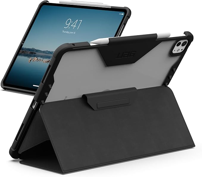 URBAN ARMOR GEAR UAG Designed for iPad Pro 13 8th Gen 2025 M5 7th Gen 2024 M4 Case A3360 A3361 - Rugged Folio Protective Cover with Multi-Angle Adjustable Stand and Pencil Holder Plyo LT Ice/Black