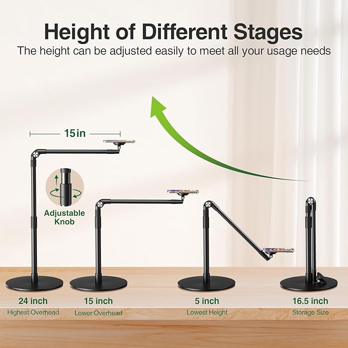 elitehood Magnetic Phone Stand for Overhead Recording 15 in Long Arm Magsafe iPhone Holder for Video Recording 360 Swivel Tilt Overhead Phone Mount for Filming Meeting Cooking Painting Crafting
