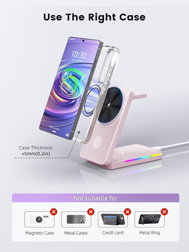 Wireless Charger for Samsung 3 in 1 Charging Station for Samsung - Magnetic Android Charging Station for Galaxy S26 Ultra/Z Fold/Flip &amp Buds4 Pro - Nightstand Organizer &amp Bedside Charger for