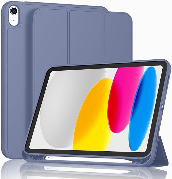 Case for iPad (A16) 11 Inch 2025/iPad 10th Generation 10.9 Inch 2022 Slim Trifold Stand Protective Cover with Pencil Holder and Soft TPU BackSupport Auto Sleep/Wake (Lavender)