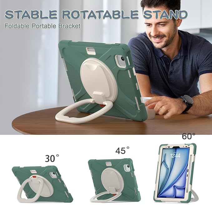 SCSVPN Case for iPad Air 11 Inch M4 2026/M3 2025/M2 2024 iPad Air 10.9'' 5th/4th Gen 2022 2020 iPad Pro 11 4th/3rd/2nd/1st Gen Protective Case with Pen Holder Stand Shoulder Strap Emerald Green