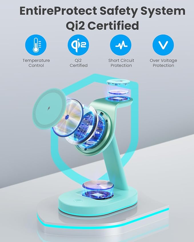 3 in 1 Wireless Charger Charging Station for iPhoneQi2 Certified 15W Magnetic Charging Stand for Mag-Safe with 30W USB C Adapter&ampFriendly Night Light for iPhone 16/15/14/13/12Apple WatchAirPods
