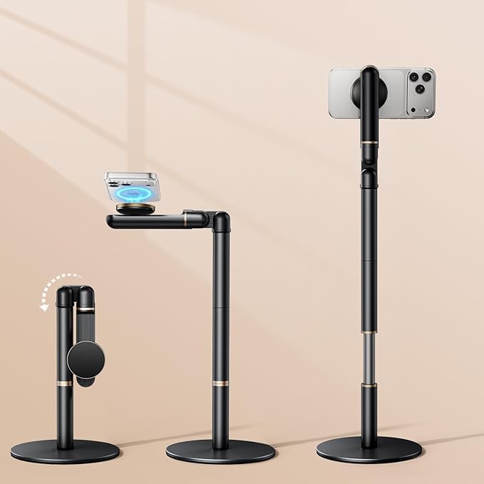 Height/Angle Adjustable Magnetic Phone Holder 10-25 Retractable Desk Phone Stand for Desk720°Rotatable+180° flip 360 Magnetic Phone Holder for Video Calls Kitchen Office Etc