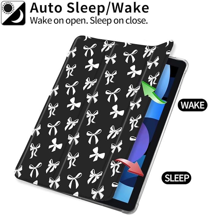 Idocolors Cute Bowknot Pad Case for 10.2 Inch iPad 9th/7th/8th Generation Clear TPU Smart Stand Back Cover with Pencil Holder Auto Wake/Sleep Foldable Shockproof Protective iPad 2021/2020/2019 Case