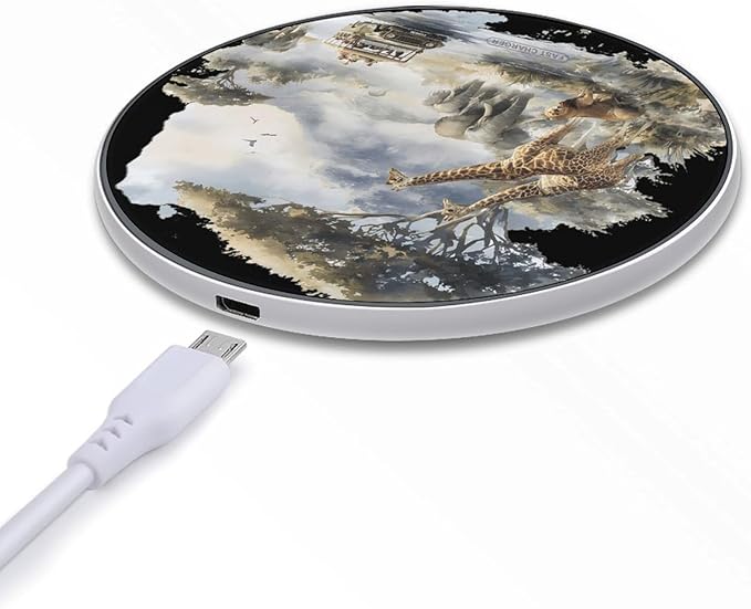 Africa Scene Giraffes Elephants Travel Phone Charger Magnetic Charging Pad Anti-Slip with USB Cable