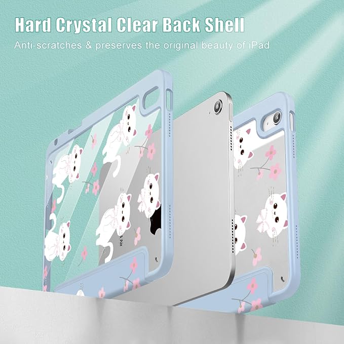 Tuiklol Case for iPad Air 11 Inch M4 2026 / Air 11 Inch M3 2025 / Air 11 Inch M2 2024 / iPad Air 10.9 Inch 2022 2020 Buit in Pencil Holder with Shockproof Cover Clear Transparent Back Cat-Blue