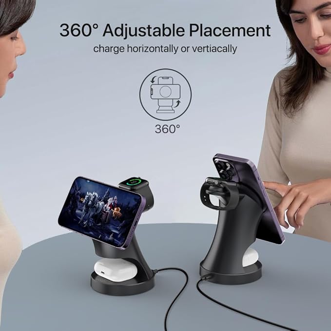 3 in 1 Wireless Charging Station for Apple DevicesMagsafe Charger for IPhone17 16 15 14 13 12 Pro/Max/Plus/Mini Wireless Charger Station for AirPods 2/3/4/Pro iWatch Ultra11/10/9/8/7/SE/6/5/4/3/2
