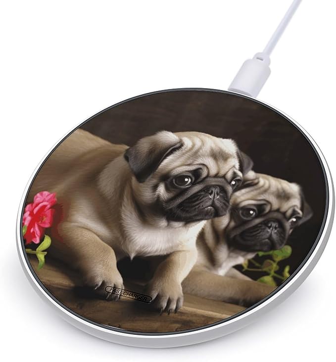 Puppys Pug Wireless Charger Fast Wireless Charging Pad with USB Cable 10W Anti-Slip Magnetic Wireless Charger Portable Slim Charger Puck Travel Charging Station