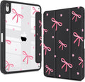 Teryeefi for iPad 11 inch (A16) 2025 11th Gen/iPad 10.9 inch 2022 10th Gen Built in Pencil Holder with Crystal Clear Back Cover Hard Shell with Auto Wake/Sleep &amp Stand Function Black Bows
