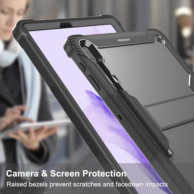 for Samsung Galaxy Tab S8 Plus 2022/S7 FE 5G 2021/S7 Plus 2020 Tablet 12.4 inch Case with S Pen Holder/Kickstand/Hard Shockproof Silicone Rugged Stand Cover for Tab S8+/S7+/S7 FE Black