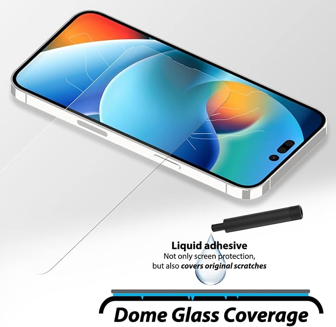DOME GLASS Whitestone [Perfect Full Coverage] Tempered Glass Screen Protector for iPhone 14 Plus with UV lamp [2Pack]