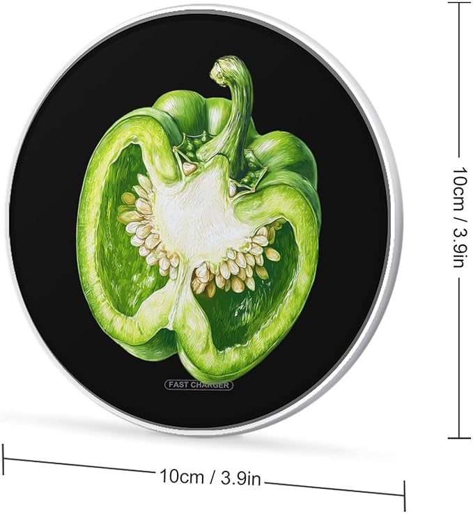 Green Bell Pepper Fast Portable Charger 10W Funny Graphic Phone Charging Pad with USB Cable