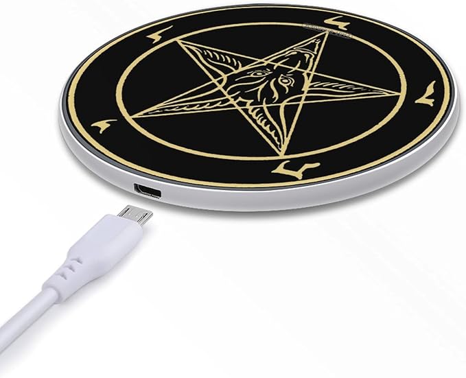 Inverted Pentacle Pewter Satanic Goat 10W Wireless Charger Novelty Charging Pad Portable Station Portable Gifts for Men Women