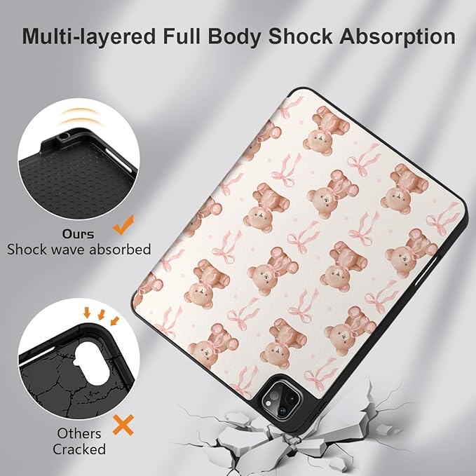DONGKE Case for iPad Pro 12.9 inch 6th Generation 2022 Built-in Pencil Holder + Trifold Stand + Auto Wake/Sleep + Protective Cover for iPad Pro 12.9 5th/4th/3rd Gen- Bear