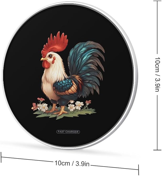 Rooster Flower Wireless Charger Anti-Slip Wireless Charging Pad Slim Charger Mat for Men Women