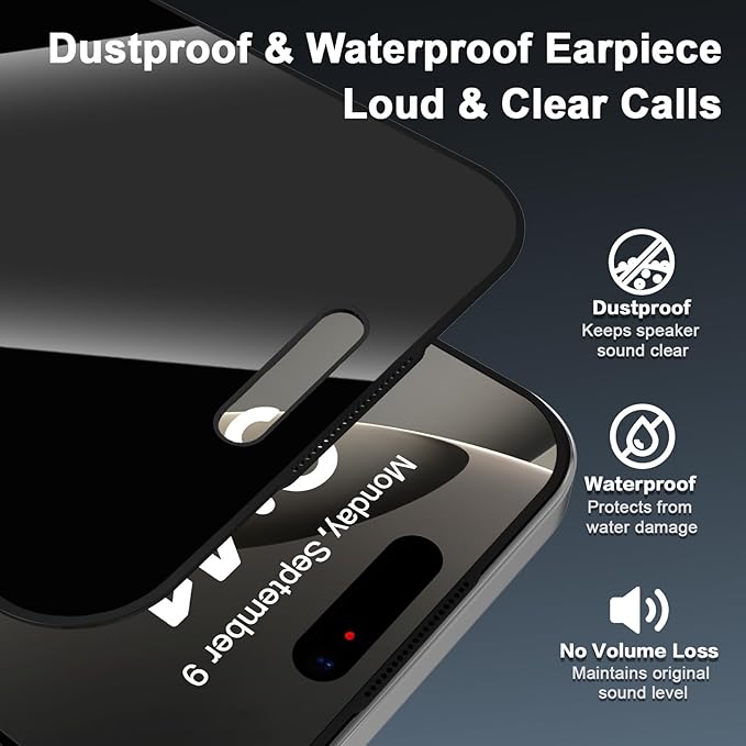[2+2 Pack 360 Degree Privacy Screen Protector for iPhone 15 Pro Max – [360° 4-Way Anti-Spy] [Auto Dust Removal] [Bubble-Free Installation] – Shatterproof Tempered Glass