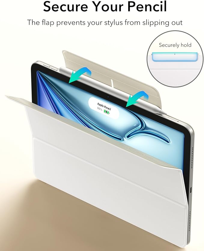 ESR for iPad Air 11 Inch Case M4/M3/M2 (2026/2025/2024) iPad Air 5th/4th Gen (2022/2020) Powerful Magnetic Attachment Slim Trifold Stand Case Auto Wake/Sleep Durable Protection White