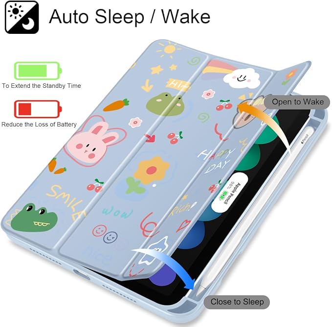 May Chen Case for iPad mini 7 (A17 Pro 7th Generation) 2024 / iPad mini 6 (6th Gen) 8.3 Inch [Built-in Pencil Holder] Shockproof Cover Clear Clear Back Shell Auto Wake/Sleep Cartoon Stick Figure