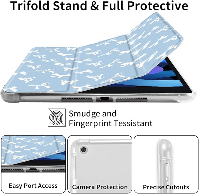 Idocolors Cute Bowknot Pad Case for 12.9 Inch iPad Pro 2022/2021/2020/2018 Clear TPU Smart Stand Back Cover with Pencil Holder Auto Wake/Sleep Foldable Shockproof Protective Case