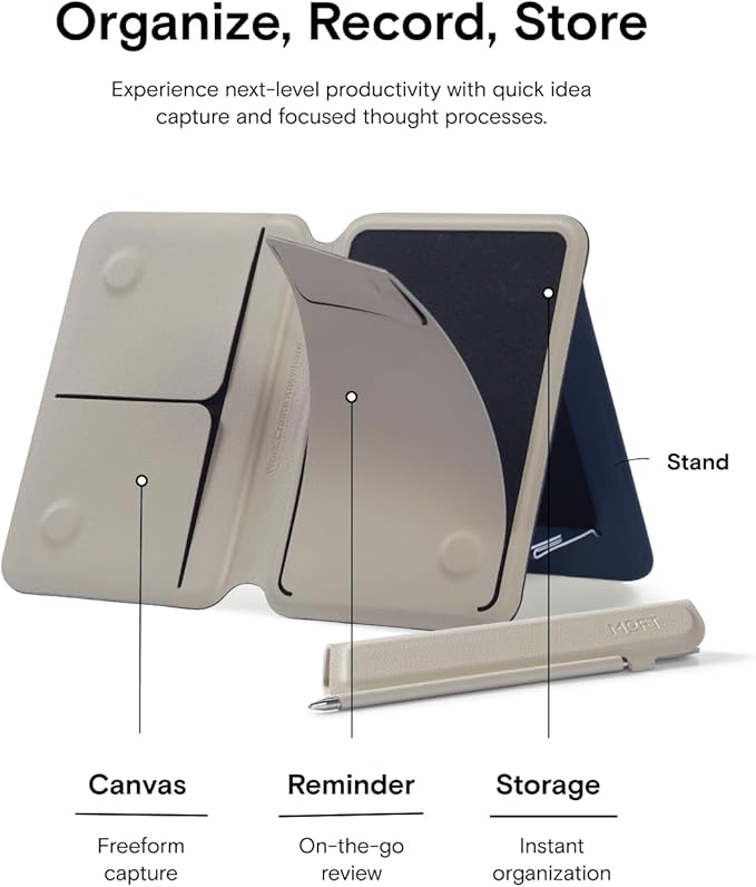 MOFT Action Inspiration MagSafe Phone Stand Magnetic Notepad Stand Compatible with iPhone 16 Series and Other Phones with Two Types of Notepad and Magnetic Invisible Pen Navy Blue + Beach White