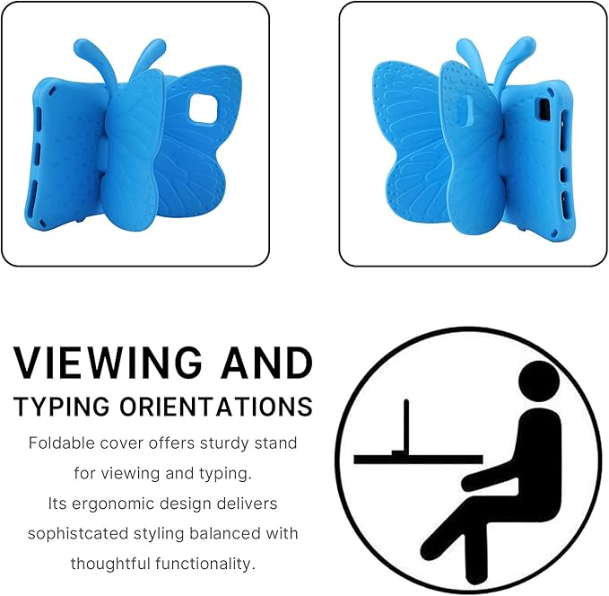 Fire HD 10 Kids Tablet 11th Gen 2021 2023 Case 10.1 Cute Butterfly Kids Pro Case with Stand Light Weight EVA Rugged Shockproof Heavy Duty Kids Friendly Full Cover for Kids Girls (Blue)