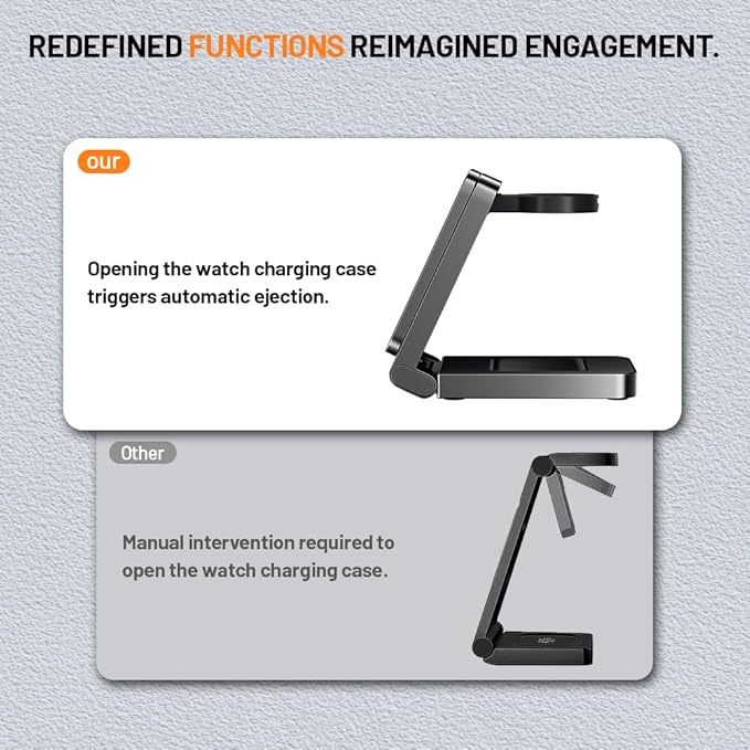 3 in 1 Charging Stationfor Apple Magsafe Charger Station Auto-Pop Watch CradleUp-Down Sliding Design Wireless Charging Station for iPhone 17/16/15/14/13/12&ampApple Watch Series/Airpods