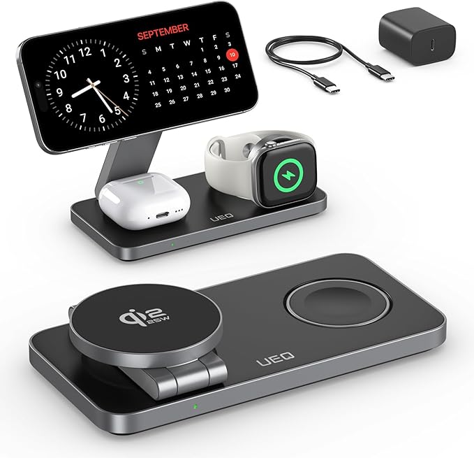 3-in-1 Charging Station for Apple DevicesQI2.2 25W Ultra-Fast Magnetic Wireless Charger StandCompatible with MagSafeFoldable Travel Charger for iPhone Air/17/16/15/14/13/12Apple WatchAirPods