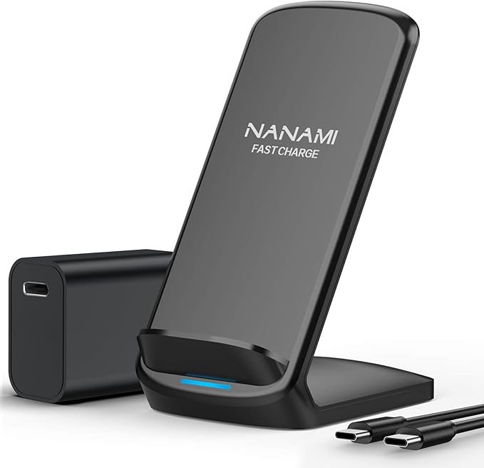 NANAMI Fast Wireless Charger 10W Max Wireless Charging Stand with PD20W Adapter Charger Compatible for iPhone 17/17 Air/17 Pro/17 Pro Max/16/15/14/13/12Samsung Galaxy S26/S25/S24/S23/S22/S21/Note 20