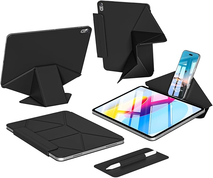 kenke Magnetic Case for iPad 11 Inch A16 2025/10th Generation 10.9 Inch 2022 with Detachable Clasp Slim Strong Magnetic Multi-fold Stand Cover with Pencil Holder Auto Wake/Sleep Black