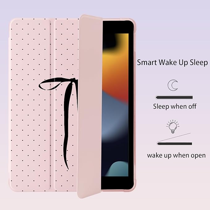 Cute Polka Dot Ribbon Bow for iPad Pro 11 Inch Case (M5/M4) 2025/2024 with Pencil Holder Auto Sleep/Wake Pink Leather Soft TPU Back Cover
