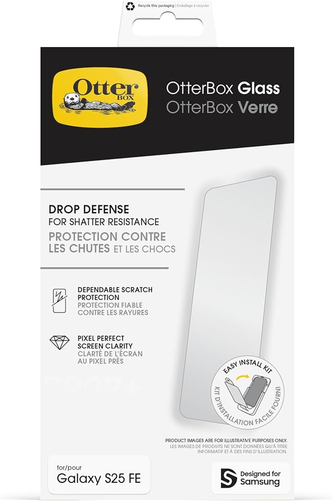 OtterBox Samsung Galaxy S25 FE Glass Screen Protector Flawless Touch Response Fingerprint Resistant Easy Installation