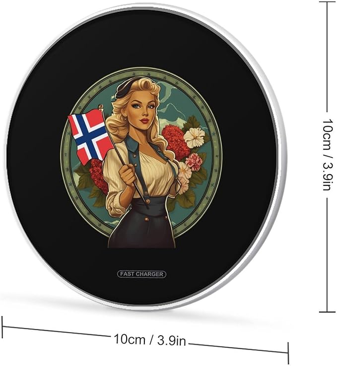 Norwegian Bunad Girl Flag Wireless Charger Anti-Slip Wireless Charging Pad Slim Charger Mat for Men Women